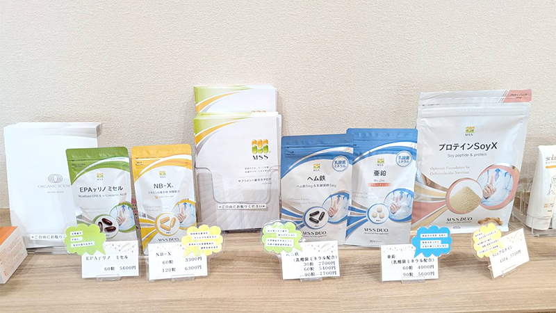 EPAリノミセル、NB-X、ヘム鉄、亜鉛、プロテインSoyXなど婦人科で活用されているMSS製品