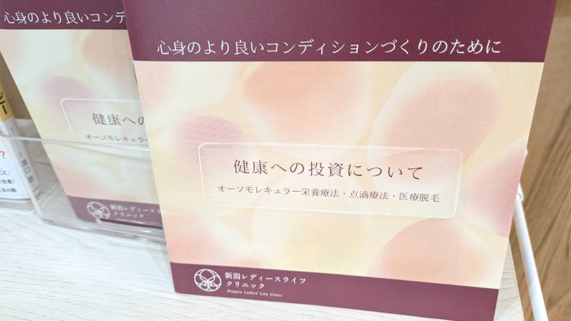 新潟レディースライフクリニック制作「健康への投資について」栄養療法解説冊子表紙